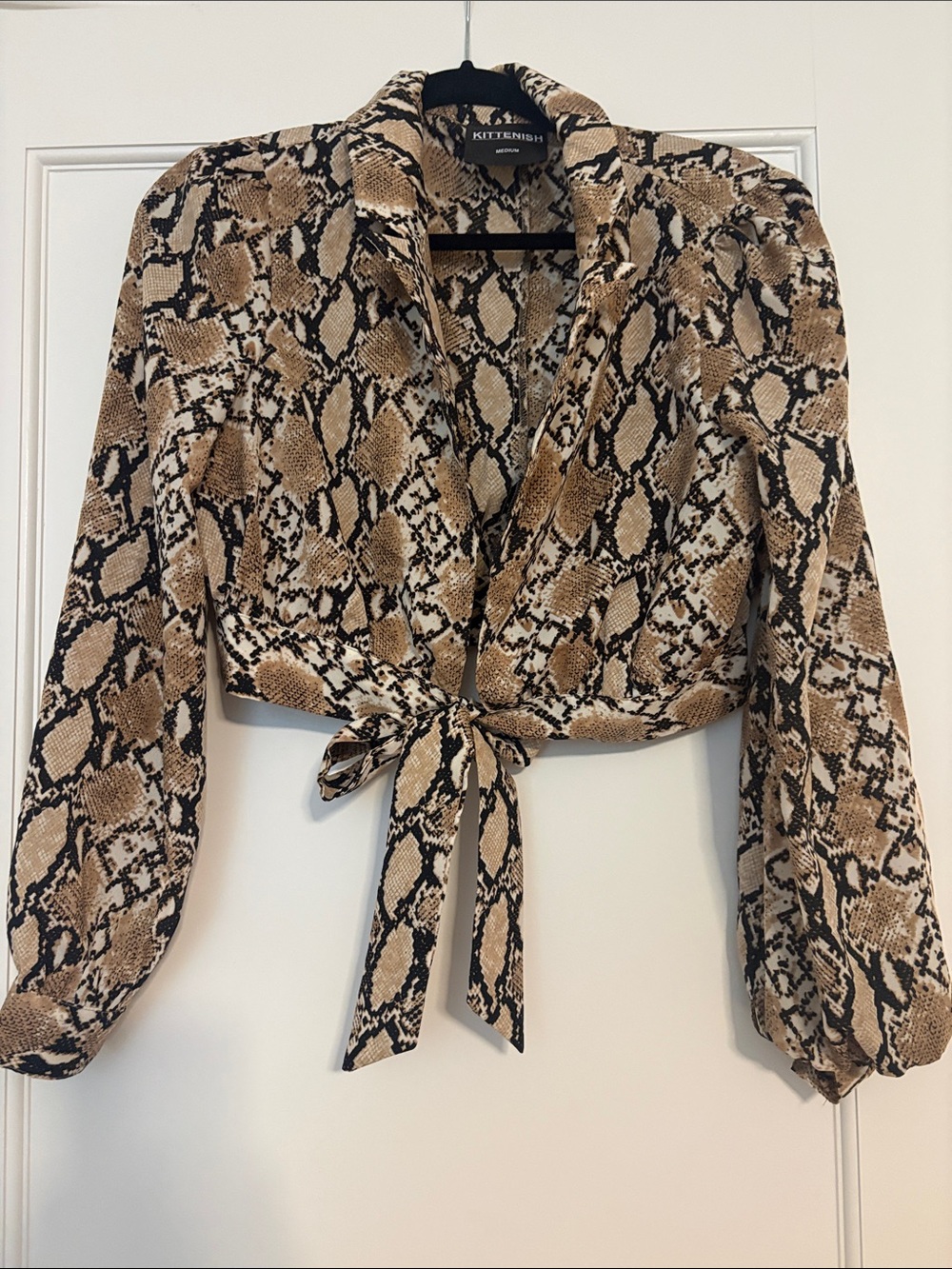 Kittenish Brown and Black Snake Print Tie-Front Blouse